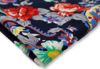 Cotton knitted fabric Flowers in blue