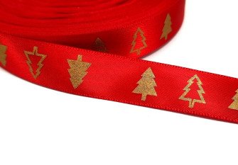 Satin ribbon in herringbone red