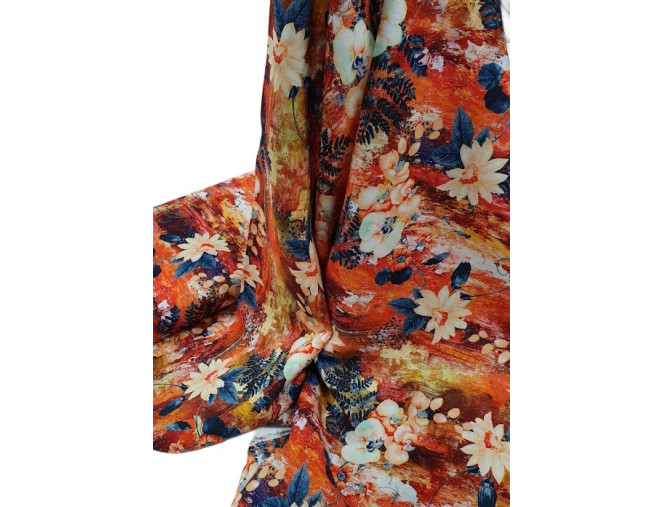 Linen with viscose Orange flowers pigiau