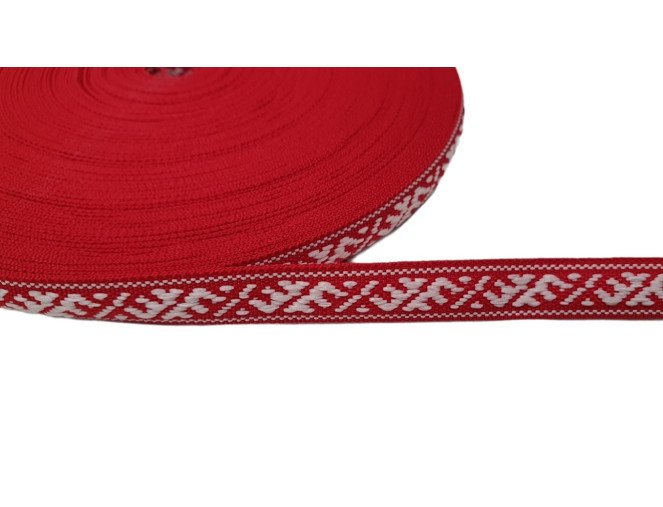 Tautinė juostelė 10mm Raudoni raštai