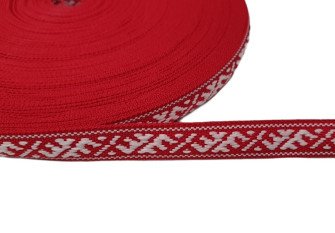 Tautinė juostelė 10mm Raudoni raštai