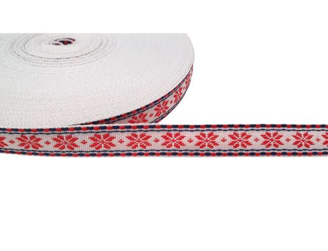 Tautinė juostelė 15mm Mėlynai raudoni raštai