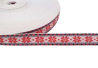 Tautinė juostelė 15mm Mėlynai raudoni raštai
