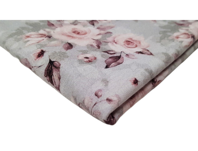 Cotton knitted fabric Roses in grey