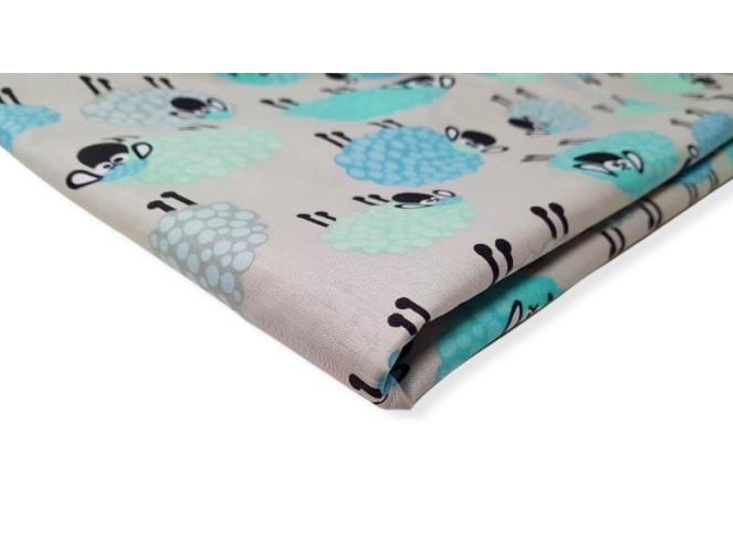 Medvilnė - drobelė Mėlynos avytės pilkame