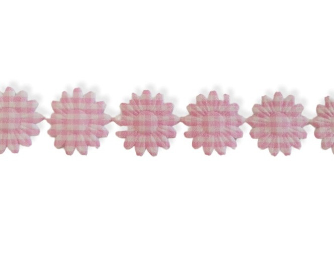 Dekoratyvinė juostelė Languotos gėlytės 20mm | Rožinė, balta