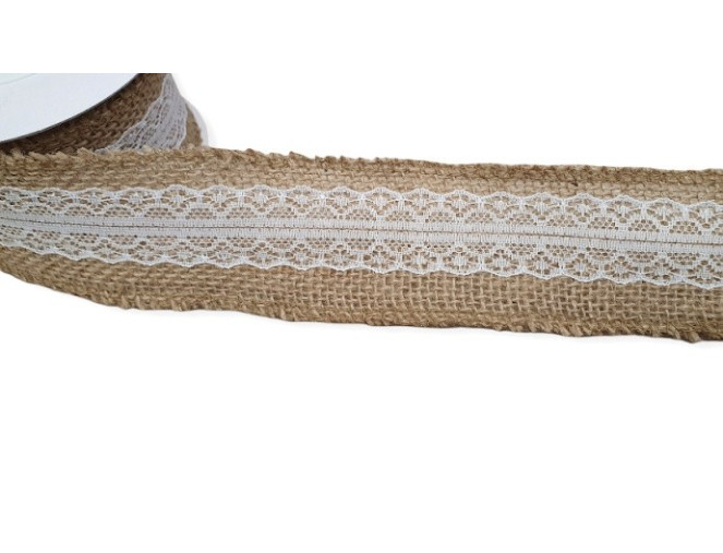 Jute ribbon with lace 50mm