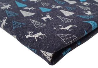 Knitted and crocheted deer in blue