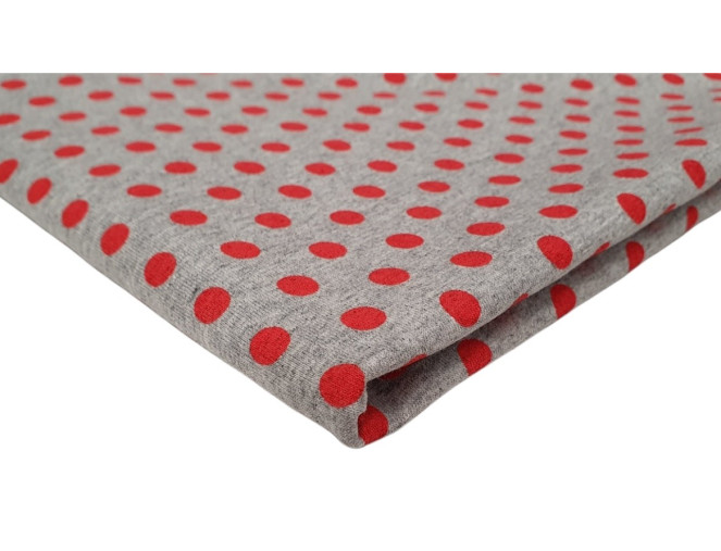 Cotton jersey Red polka dots in grey
