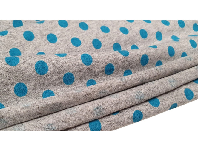 Cotton jersey Turquoise polka dots in grey pigiau