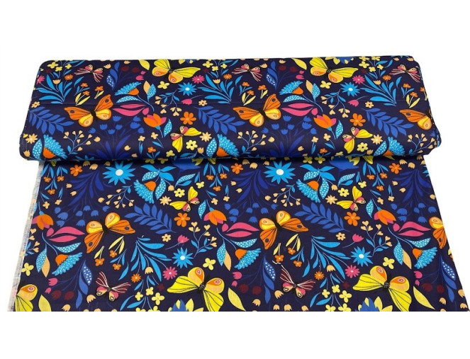 Cotton - canvas Butterflies in blue pigiau