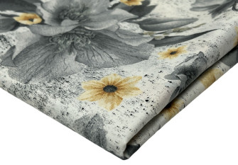 Cotton - canvas Yellow grey flowers