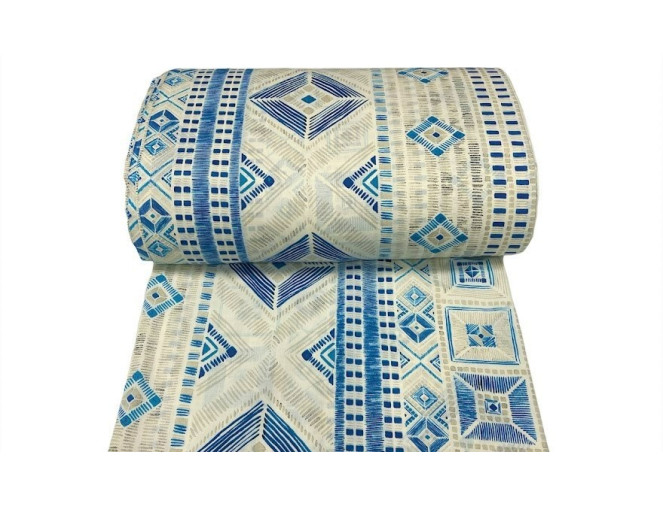 Medvilnė - drobė Mėlyni ornamentai pigiau