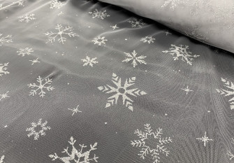 Tulle with shiny snowflakes White