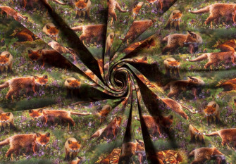 Knitted and crocheted fabric Foxes 3D