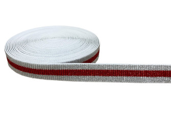 Dekoratyvinė guma blizgi 25mm Sidabro raudona