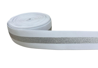 Dekoratyvinė guma blizgi 50mm Sidabro balta