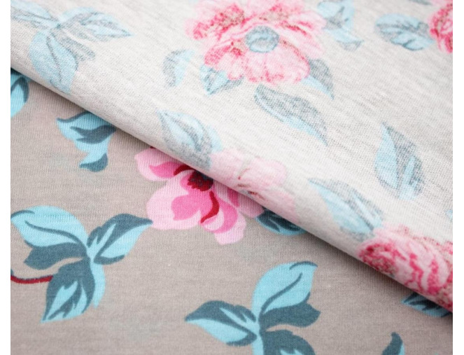 Cotton jersey Pink flowers in grey pigiau