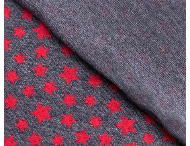 Cotton jersey Red stars in grey