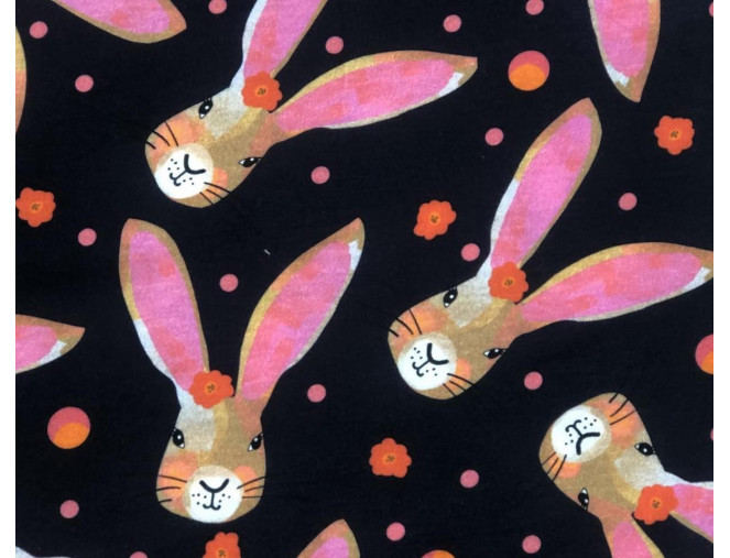 Medvilninis trikotažas (jersey) Zuikutės juodame