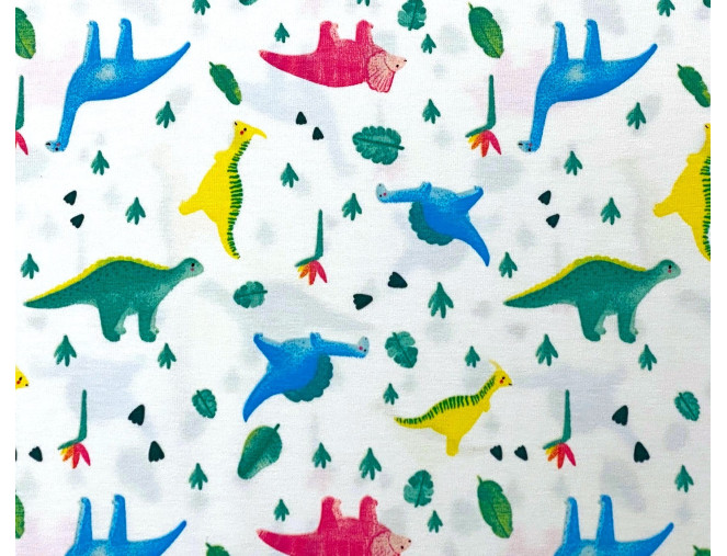 Cotton jersey Dinosaurs in White
