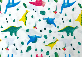 Cotton jersey Dinosaurs in White