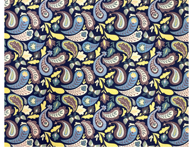 Terry knitted fabric Turkish cucumber patterns in dark blue