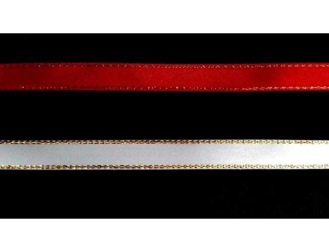 Atlasinės juostelės su auksiniu krašteliu 10mm 27m | 7 spalvos