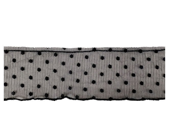 Dekoratyvinė tiulio juosta su taškeliais 70mm | Juoda