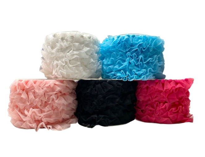 Pom pom ribbon with tulle 50mm | 5 colours
