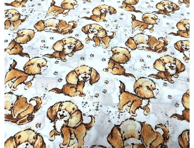 Cotton - canvas Puppies in white pigiau