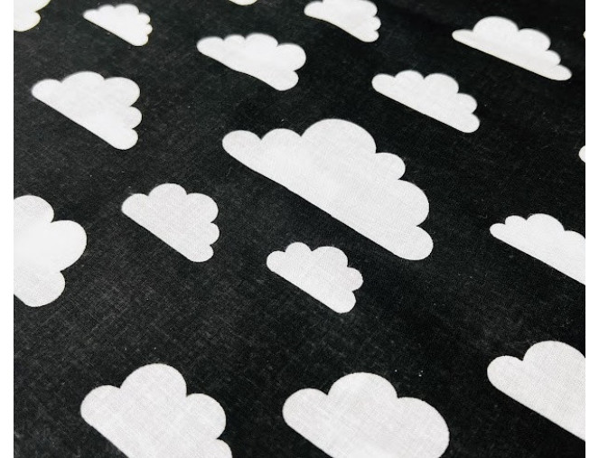 Cotton - canvas White clouds in black pigiau