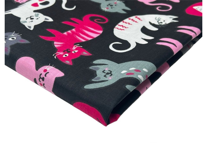 Cotton - canvas Cats in black