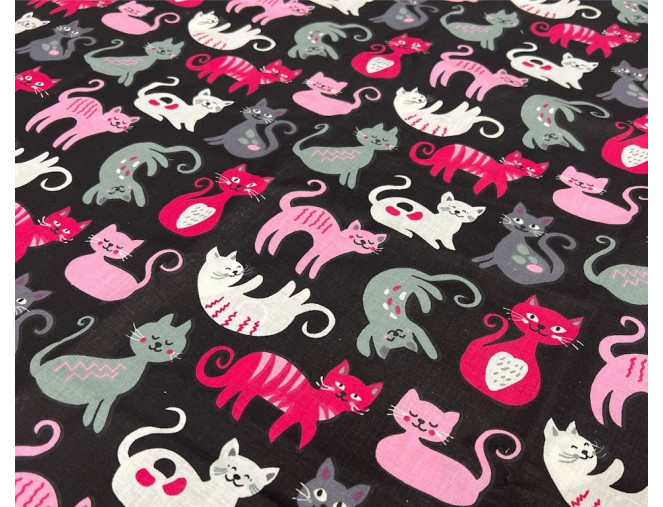 Cotton - canvas Cats in black pigiau