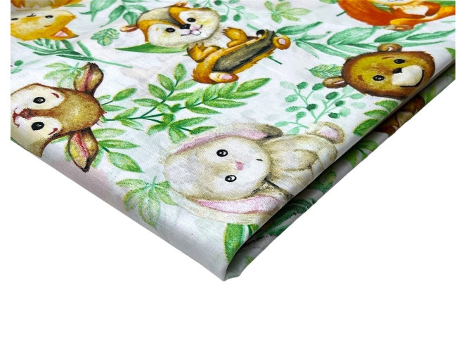 Cotton - canvas Animals and green leaves
