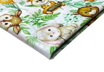 Cotton - canvas Animals and green leaves