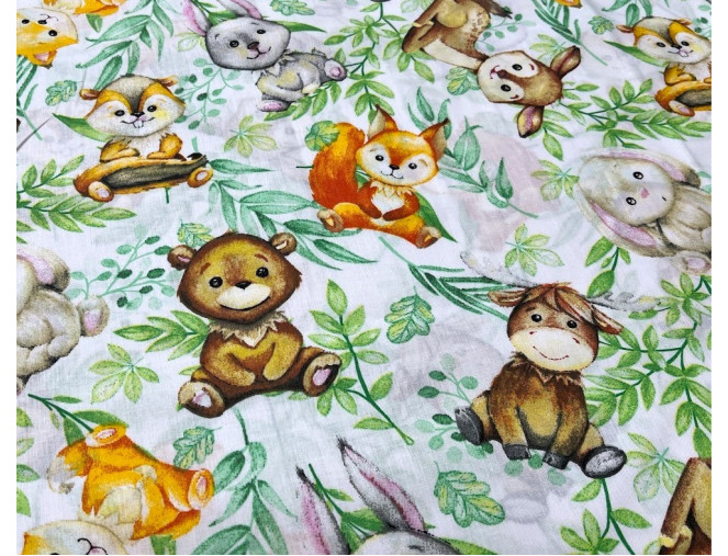 Cotton - canvas Animals and green leaves pigiau