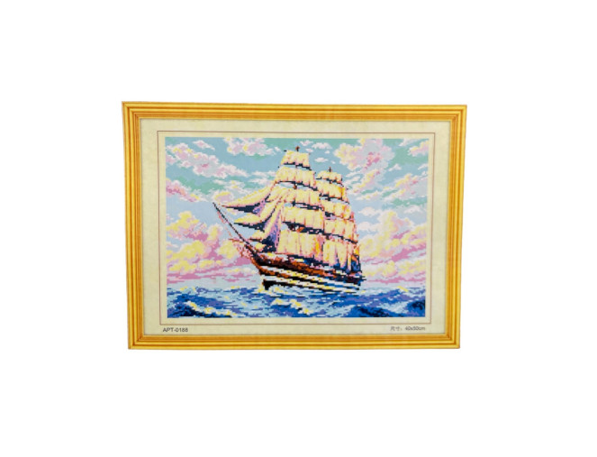 Embroidery painting with thread Ship