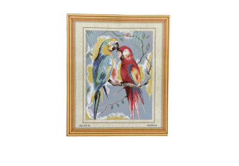Embroidery painting with thread Parrots