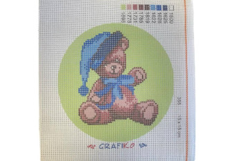 Embroidery painting Brown teddy bear with hat