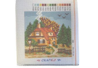 Embroidery painting House in autumn