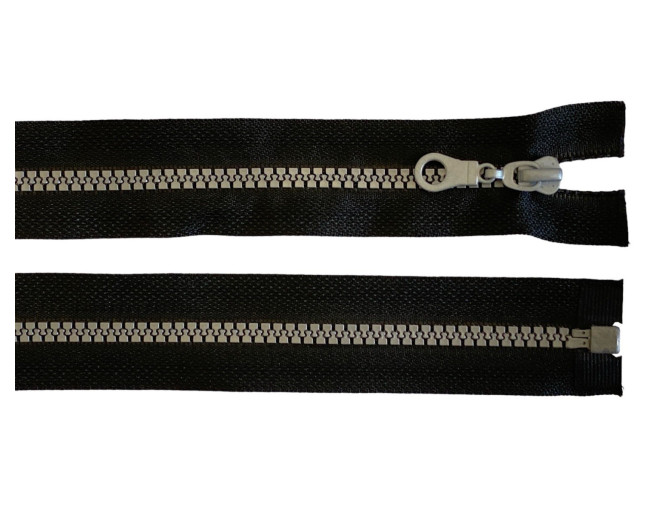 Plastic zipper 80cm Black with grey teeth