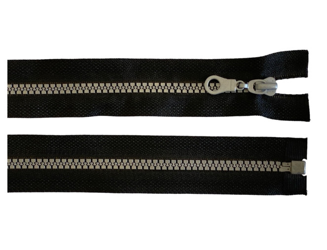 Plastikinis užtrauktukas 85cm Juoda su pilkais dantukais