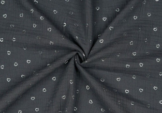 Muslin Silver hearts in dark grey
