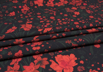 Barbie (Marchiano) fabric Red flowers in black