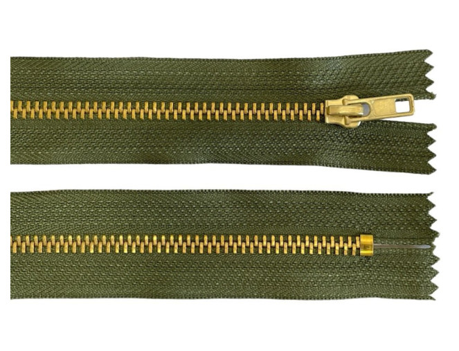 Metalinis užtrauktukas 18cm Žalias su auksiniais dantukais