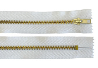Metal zipper 18cm White with gold teeth