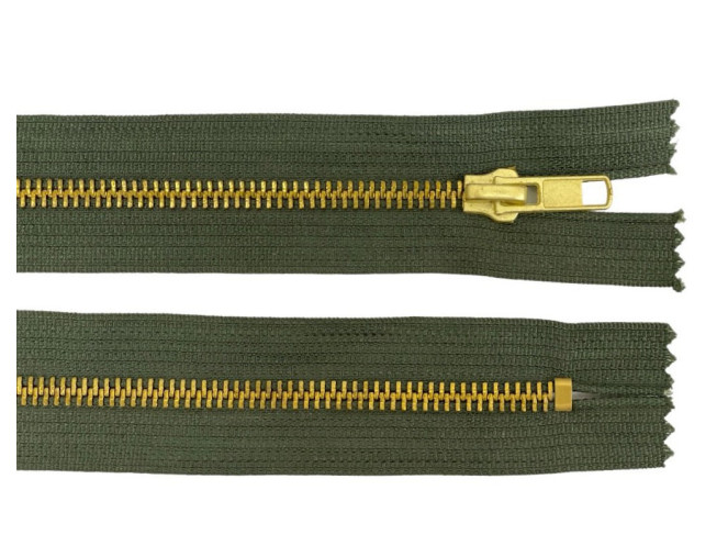 Metal zipper 16cm Green with gold teeth