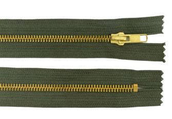Metal zipper 16cm Green with gold teeth