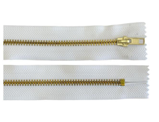 Metalinis užtrauktukas 16cm Baltas su auksiniais dantukais
